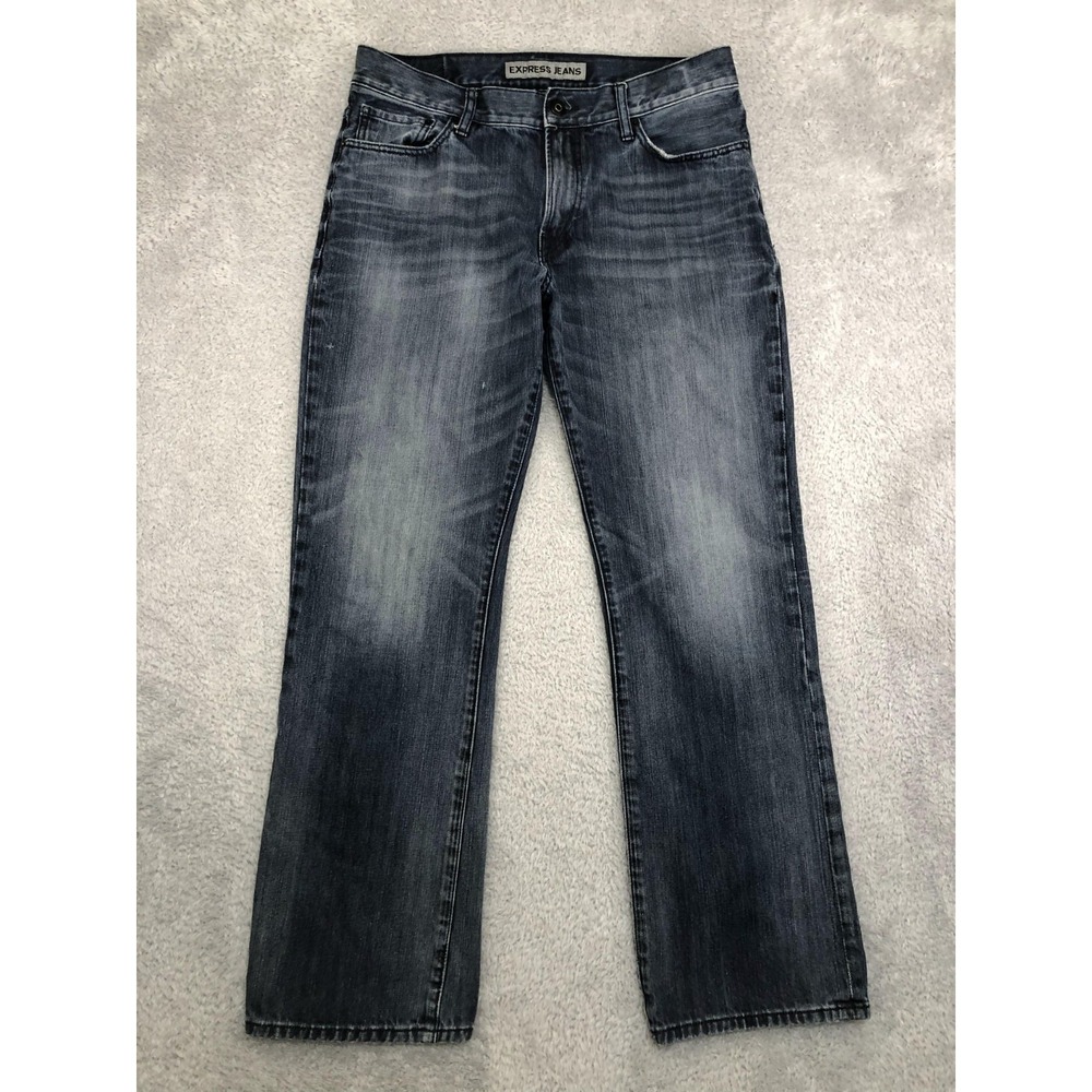 Express Jeans Mens 35x32 (Tag 34x34) Blue Kingston Boot Cut Classic Distressed